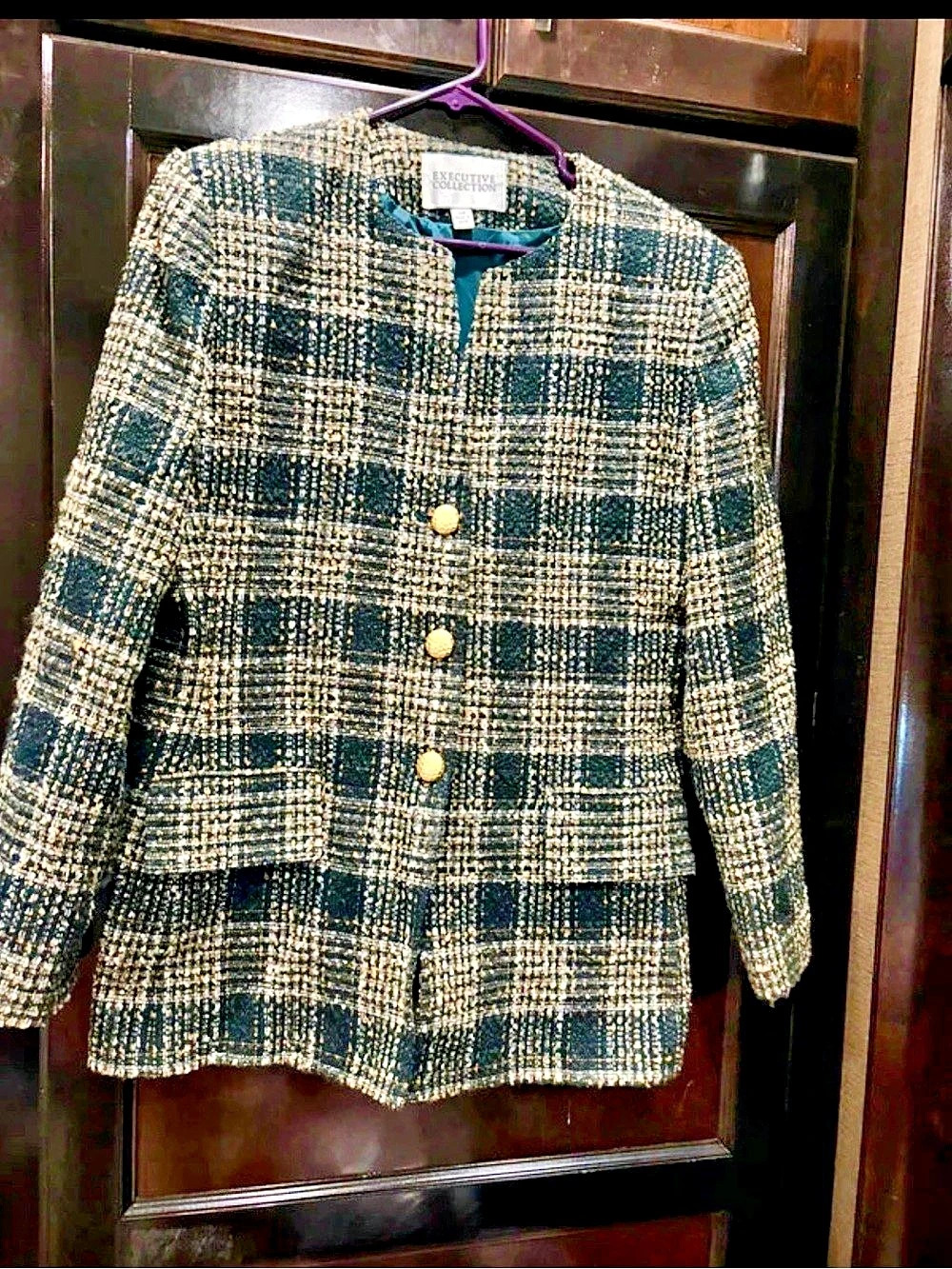 Executive Collection Plaid Blazer in Green & White Size Medium